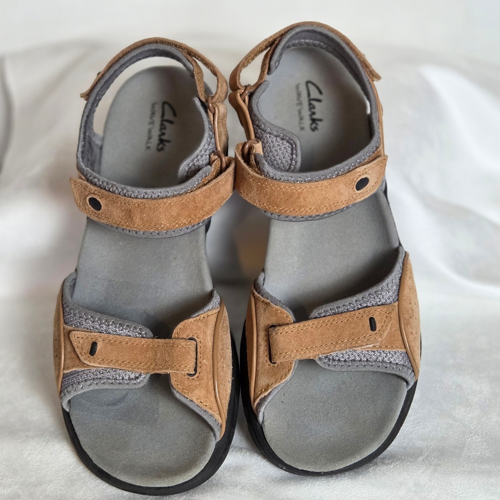 Clarks Wavewalk Womens Tan Suede Grey Mesh Walking Sandals 9.5M 261258074070